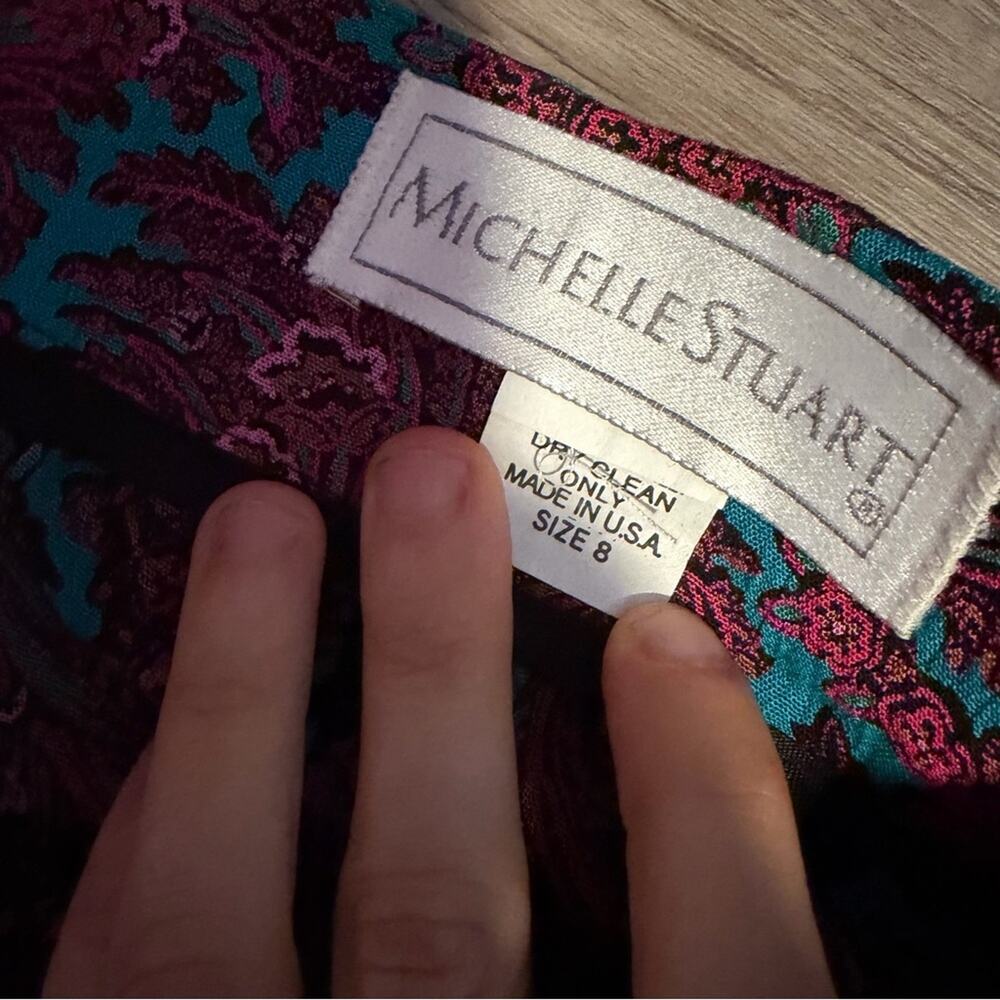 Vintage 90s Teal Paisley Floral Maxi Skirt Boho Cottagecore Indie Vibes Size 8 - Picture 7 of 9